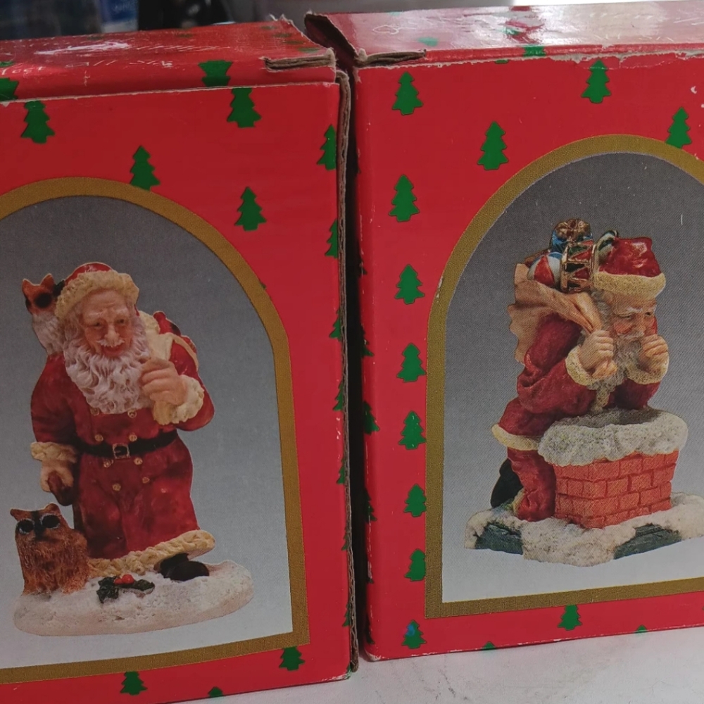 Collectible 2 Santa Figures - Brinns 1992 Handcrafted & Handpainted